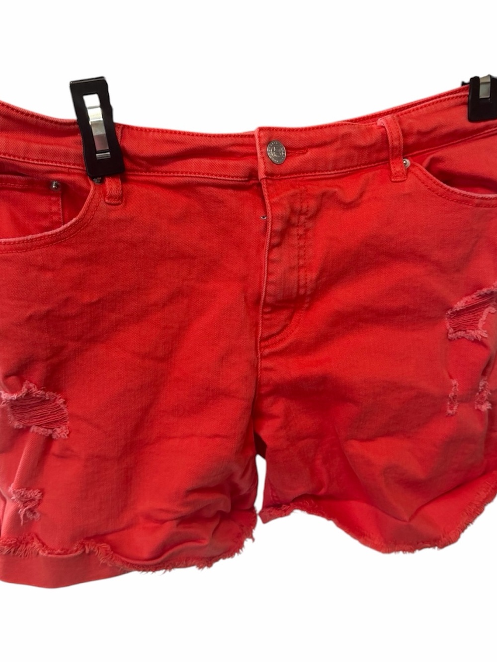 Candace Cameron Bure Red Distressed Denim Shorts